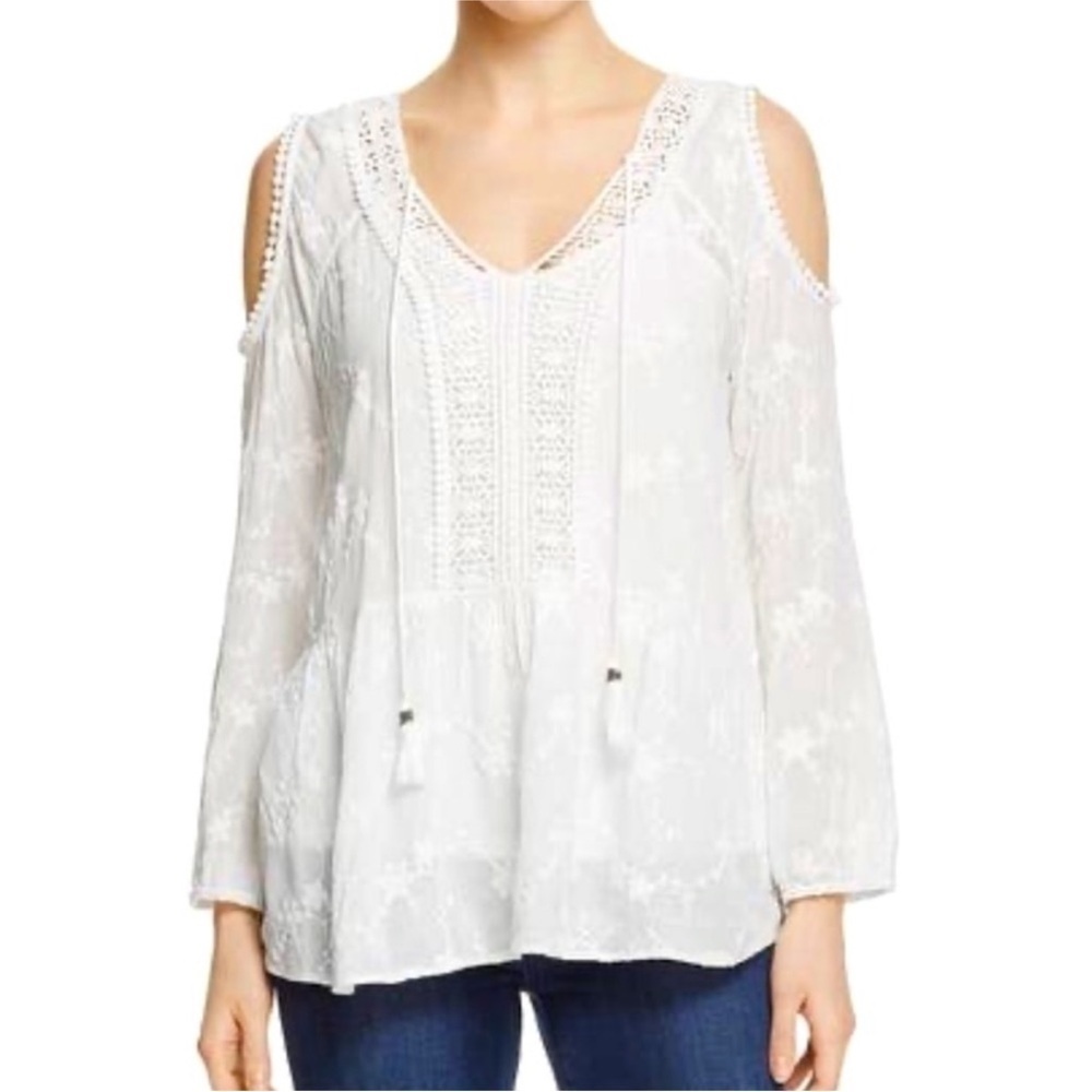 NWT Daniel Rainn Anthropologie‎ small Cream cold Shoulder Blouse Top Boho New S